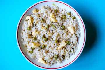 London UK, September 01 2025, Bowl of Chinese Style Egg Fried Rice With No People