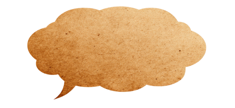 A light brownish-tan, textured speech bubble
