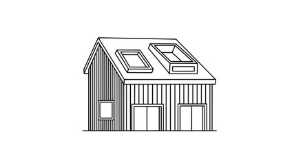 Modern house with solar panels and skylights with transparent background