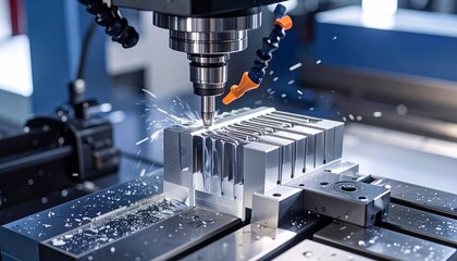 CNC milling machine processing on steel with cooling