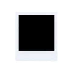 Blank white instant photo frame with a black empty space for your picture, isolated on white background