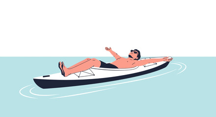 Man relaxing on a kayak in the water enjoying a summer vacation and water sport