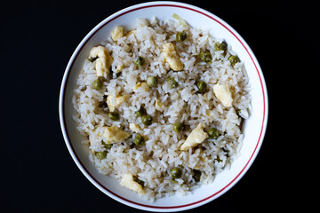 London UK, September 01 2025, Bowl of Chinese Style Egg Fried Rice With No People