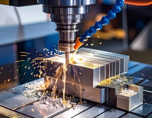 CNC milling machine processing on steel with cooling
