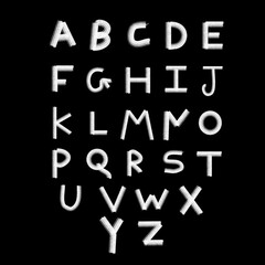 Hand Drawn Brush Stroke Alphabet Letters on Black Background