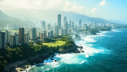 Naklejka premium Blue Water City Natural Scene Map