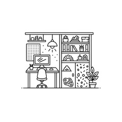 Modern office workspace with home supplies and plant with transparent background