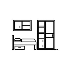 Bedroom with furniture and window with transparent background