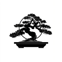 Create a Bold Minimalist bonsai tree icon against a clean and crisp white background