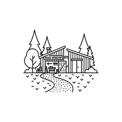 Fototapeta premium Wood workshop building with trees and pathway with transparent background