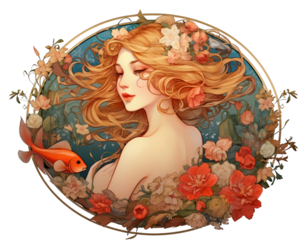 PNG Koi fih and flowers art painting graphics.