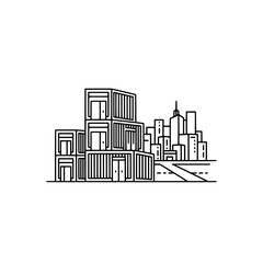 Cityscape with shipping containers and modern high-rise buildings