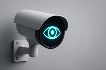 Security camera with eye icon symbolizing privacy concerns