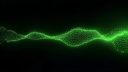 Obraz premium Futuristic gradient wave – dynamic green dotted pattern on black, abstract particle design with smooth fading edges, representing modern technology aesthetics