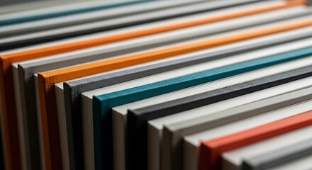 Geometric pattern of colorful books in a stack