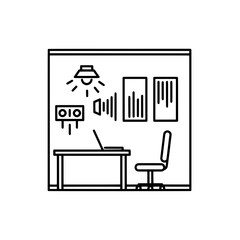 Fototapeta premium Office workspace desk with monitor and chair with transparent background