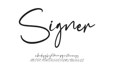 Signer Signature Font Uppercase Lowercase And Number. Script Font Calligraphy Logotype  elegant Font Type Font lettering handwritten. vector illustration  
