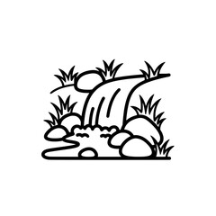 Stream with rocks and grass with transparent background