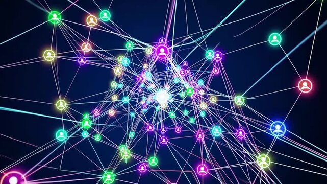 Interlinked system of individuals symbolizing communication, contact, exchange, and collaborative teamwork