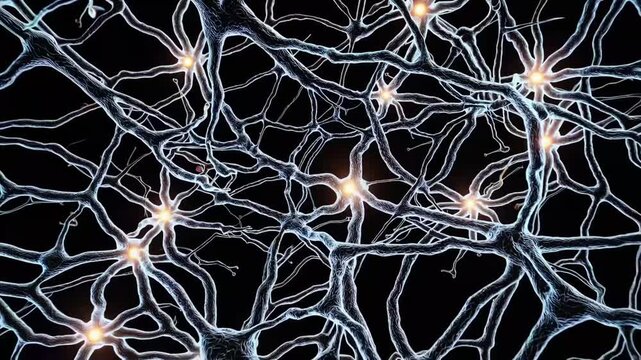 Nerve cell detailed perspective Nerve cell detailed perspective - computer-generated ry of Nerve cell on dark backdrop. Scanning electron microscope view of linked neural cells and synaptic connectio