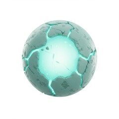 Cracked Sphere with Glowing Core in Center on White Background