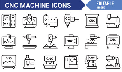 Modern icon set for cnc and manufacturing applications