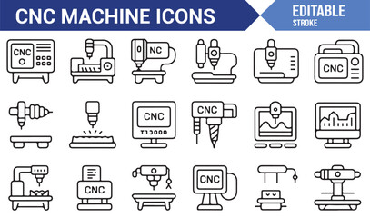 Versatile cnc machine icons for industrial and technical applications