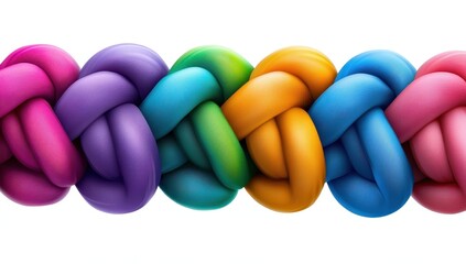 Colorful intertwined fabric knots form a vibrant, continuous pattern