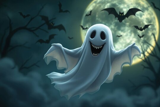 Fant&ocirc;me  3D cartoon avec Halloween