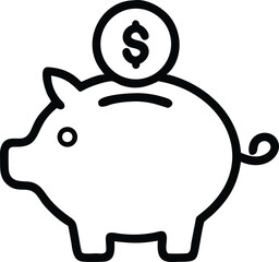 Outline Piggy Bank Icon with Dollar Symbol.