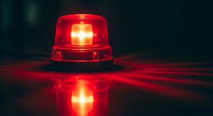 A vibrant red emergency siren light flashing brightly, casting a warning glow in the dark