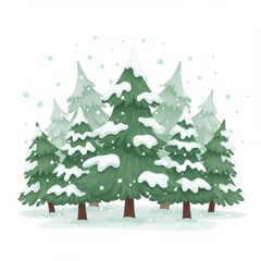 Fototapeta premium Watercolor Snow Covered Evergreen Trees in Winter Forest Landscape