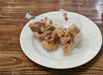 Crispy fried pork skin , Thai food 