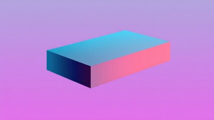 3D rendered geometric rectangular prism with a blue to pink gradient on a purple background shape