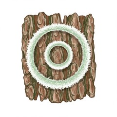 Detailed Pixel Art of Tree Bark Texture with Concentric Circle Design on White