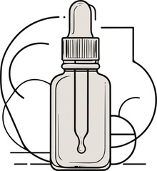 Line art face serum dropper bottle, elegant smooth outline, abstract skincare icon vector 1