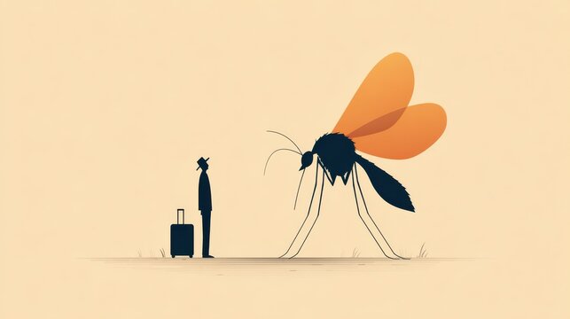 man meets giant orange winged insect clip art preview