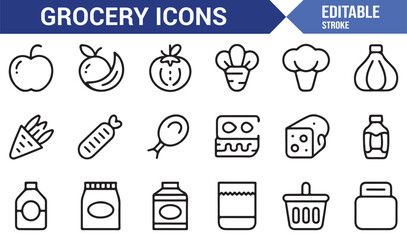 Modern grocery shopping icons for food and retail design