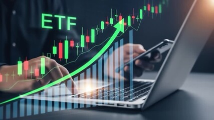 ETF stock market graph on laptop screen exchange traded fund - Powered by Adobe