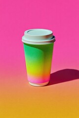 Vibrant coffee cup on a gradient background.  