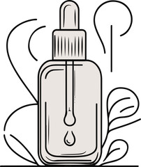 Line art face serum dropper bottle, elegant smooth outline, abstract skincare icon vector