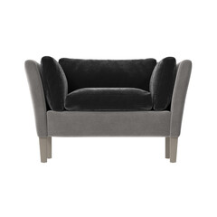 Modern Armchair, Grey and Dark Grey Upholstery, Front View 3D Render