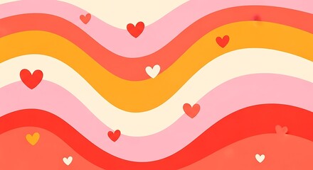 Retro valentines day background with hearts and wavy lines design