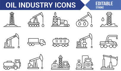 Collection of industrial icons for oil and gas sector