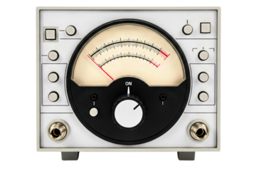 Vintage analog volume unit meter for measuring audio signal levels isolated on a transparent background