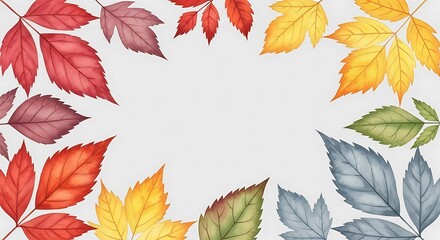 Watercolor autumn leaves frame isolated on white background