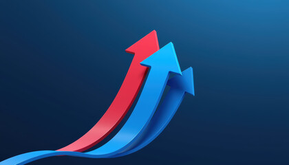 Business background with growth innovation and success concept showing company progress using upward arrows