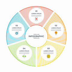 Infographic circle with 5 steps, parts. Vector cycle diagram or round chart that can be used for report, business analytics, data visualization, corporate presentation, educational content.