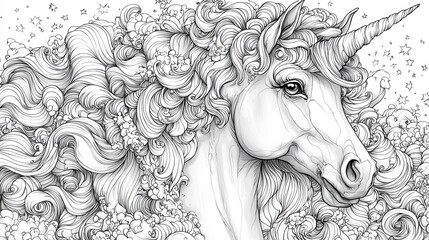 Detailed unicorn coloring page