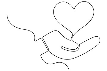 One continuous line drawing of hand holding heart minimal outline vector illustration for charity love and support concept
